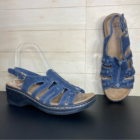 Clarks Lexi Marigold Sandals Blue Leather Women's Size 7.5 Shoes M Snakeskin - Picture 11 of 11